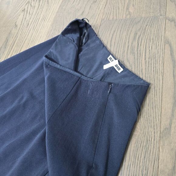 Jil Sander Midi Wool Flare Pleat Minimalist Skirt in Navy Pinstripe 36 / US 6 - Picture 4 of 14